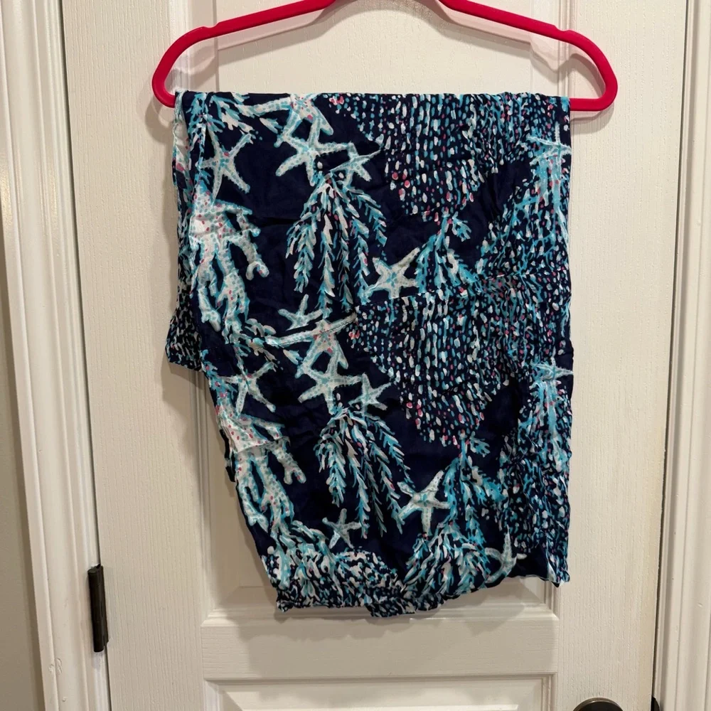 Lilly Pulitzer Riley Infinity Scarf Navy Good Reef Coral Starfish Rayon